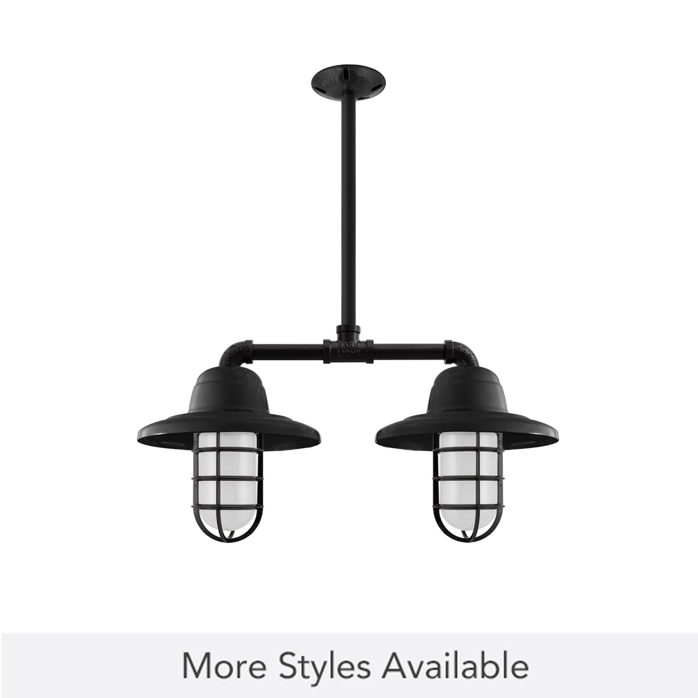 Merger LED 2-Light Chandelier, 100-Black, Warehouse Shade, CGG-Standard Cast Guard, FST-Frosted Glass