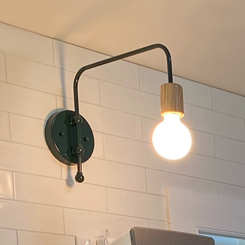 Downtown Minimalist Wooden Socket Swing Arm Sconce