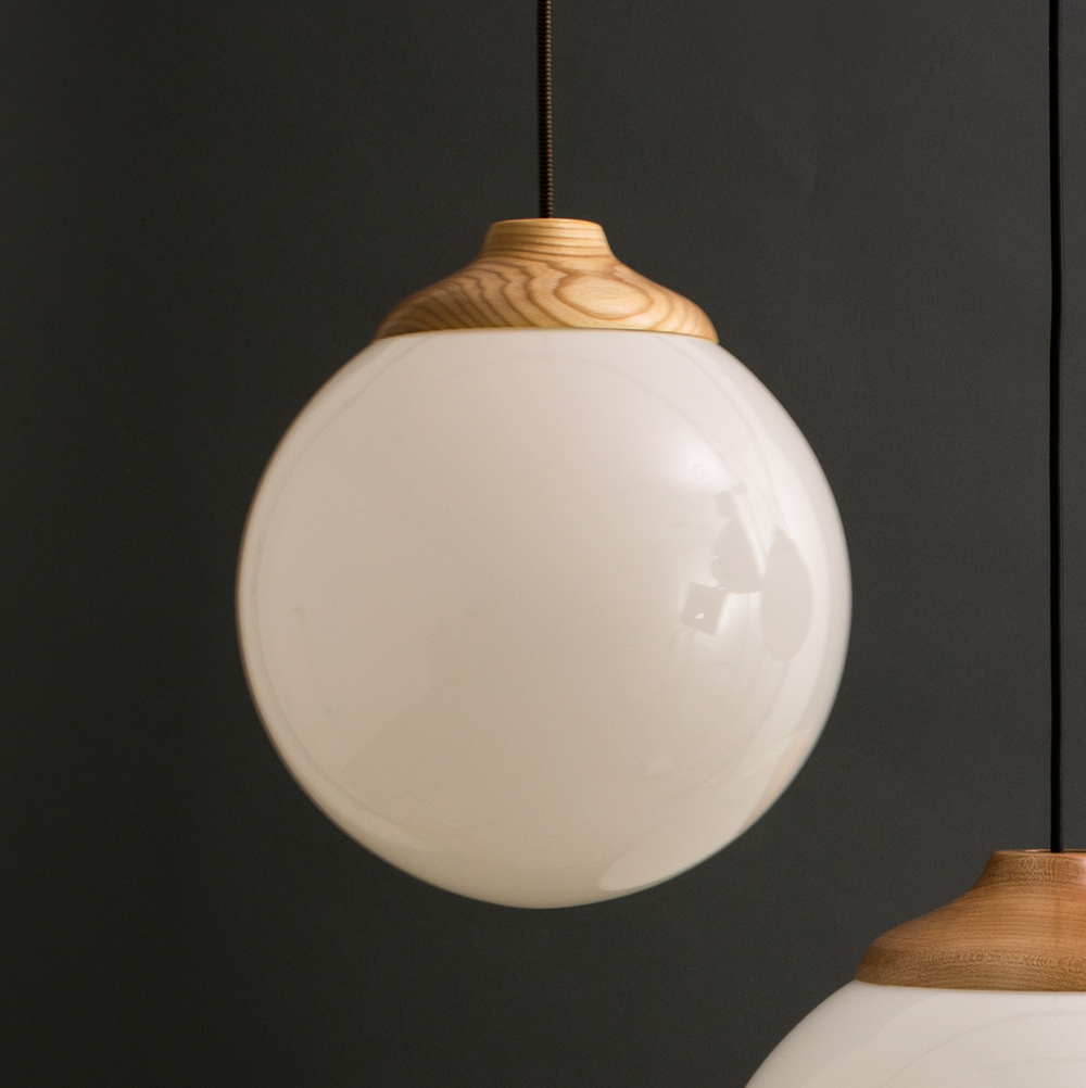 Glass Ball LED Wooden Top Cord Pendant Light