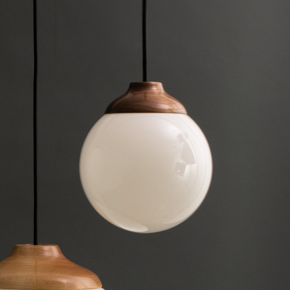 Glass Ball LED Wooden Top Cord Pendant Light