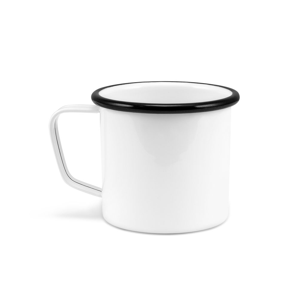 LL Bean White Metal Coffee Cup Mug Enamel DRINK HEARTY..Rare EUC