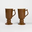 Vintage HALL Pottery Tan and Black Pedestal Mug Set of 2 Irish