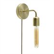 Downtown Minimalist Plug-In Sconce, 997-Natural Raw Brass, CSBG-Gold & Black Cloth Cord, Hairpin 30w Edison-Style Bulb Downtown Minimalist Plug-In Sconce, 997-Natural Raw Brass, CSBG-Gold & Black Cloth Cord, Hairpin 30w Edison-Style Bulb