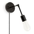 Downtown Minimalist Knuckled Plug-In Sconce, 100-Black, CSBW-Black & White Cloth Cord, Nostalgic Edison-Style 1890 Era 40W Bulb, Adjusted Downtown Minimalist Knuckled Plug-In Sconce, 100-Black, CSBW-Black & White Cloth Cord, Nostalgic Edison-Style 1890 Era 40W Bulb, Adjusted