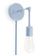 Downtown Minimalist Knuckled Plug-In Sconce, 715-Delphite, CSUW-Blue & White Cloth Cord, Nostalgic Edison-Style 1890 Era 40W Bulb Downtown Minimalist Knuckled Plug-In Sconce, 715-Delphite, CSUW-Blue & White Cloth Cord, Nostalgic Edison-Style 1890 Era 40W Bulb