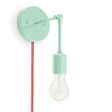 Downtown Minimalist Knuckled Plug-In Sconce, 311-Jadite, CSRW-Red & White Cloth Cord, Nostalgic Edison-Style Victorian 25W Bulb Downtown Minimalist Knuckled Plug-In Sconce, 311-Jadite, CSRW-Red & White Cloth Cord, Nostalgic Edison-Style Victorian 25W Bulb