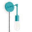 Downtown Minimalist Knuckled Plug-In Sconce, 390-Teal, CSBW-Black & White Cloth Cord, Nostalgic Edison-Style 1890 Era 40W Bulb Downtown Minimalist Knuckled Plug-In Sconce, 390-Teal, CSBW-Black & White Cloth Cord, Nostalgic Edison-Style 1890 Era 40W Bulb