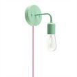 Downtown Minimalist Plug-In Sconce, 311-Jadite PTMP, CRZ-Red Chevron Cord, 1890 Era 40w Edison-Style Bulb Downtown Minimalist Plug-In Sconce, 311-Jadite PTMP, CRZ-Red Chevron Cord, 1890 Era 40w Edison-Style Bulb