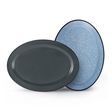 Oval Enamelware Platter, 766-Delphite with White Speckle, Top in 850-Graphite Oval Enamelware Platter, 766-Delphite with White Speckle, Top in 850-Graphite