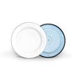 Enamelware Dessert Plates, Bottom Finish: 766-Delphite with White Speckles, Top Finish: 250-White Enamelware Dessert Plates, Bottom Finish: 766-Delphite with White Speckles, Top Finish: 250-White