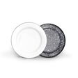 Enamelware Dessert Plates, Bottom Finish: 860-Graphite with White Speckles, Top Finish: 250-White Enamelware Dessert Plates, Bottom Finish: 860-Graphite with White Speckles, Top Finish: 250-White