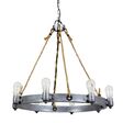 Maven Rope Chandelier, 975-Galvanized, Brown Jute Rope, Standard Black Cord, Shown with Nostalgic Edison-Style 1890 Era 40 Watt Light Bulbs Maven Rope Chandelier, 975-Galvanized, Brown Jute Rope, Standard Black Cord, Shown with Nostalgic Edison-Style 1890 Era 40 Watt Light Bulbs