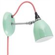 Lovell Plug-In Wall Sconce, 355-Porcelain Jadite, Galvanized Arm, CSRW-Red & White Cloth Cord Lovell Plug-In Wall Sconce, 355-Porcelain Jadite, Galvanized Arm, CSRW-Red & White Cloth Cord