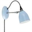 Lovell Plug-In Wall Sconce, 765-Porcelain Delphite Blue, Galvanized Arm, CSBW-Black & White Cloth Cord Lovell Plug-In Wall Sconce, 765-Porcelain Delphite Blue, Galvanized Arm, CSBW-Black & White Cloth Cord
