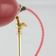 Lovell Task Lamp (Close Up), 455-Porcelain Cherry Red, Stem in 997-Natural Raw Brass, CSRW-Red & White Cloth Cord Lovell Task Lamp (Close Up), 455-Porcelain Cherry Red, Stem in 997-Natural Raw Brass, CSRW-Red & White Cloth Cord