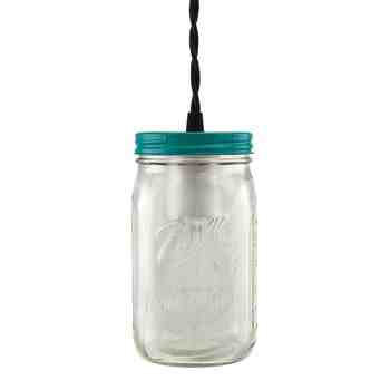 Ball Jar Pendant, Lid in 390-Teal, TBW-Black Cotton Twist Cord, Nostalgic Edison-Style Victorian 25W Bulb
