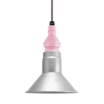Canal SoHo Pendant, 975-Galvanized, Shade Top in 480-Blush Pink, CSBP-Black & Pink Cloth Cord
