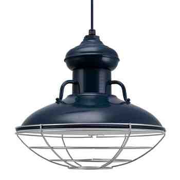16" Laramie LED, 705-Navy, Wire Cage, 975-Galvanized, Navy Cloth Cord