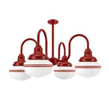 Primary 4-Light Schoolhouse Chandelier, 400-Barn Red, Small Opaque Glass, Double Painted Band