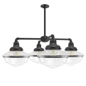Primary 4-Light Schoolhouse Chandelier, 805-Charcoal Granite, Large Clear Glass, Double Painted Band, 100-Black