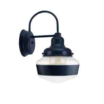 Primary Schoolhouse Sconce, Small Clear Glass, 705-Navy, Single Painted Band