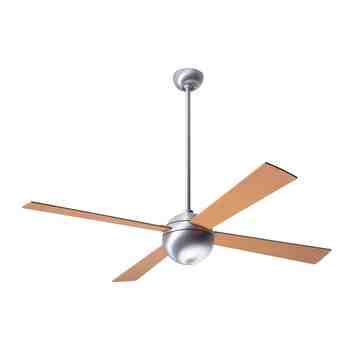 Ball Ceiling Fan, Brushed Aluminum, Maple Blades