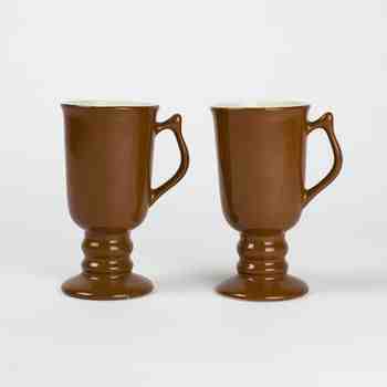 Vintage Hall Brown Ceramic Pedestal Mugs