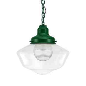 Primary Schoolhouse Chain Hung Pendant Light, 307-Emerald Green, Large Clear Glass, No Painted Band, CSBW-Black & White Cloth Cord