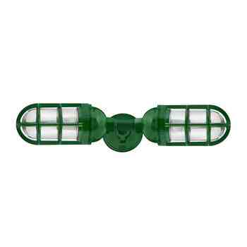 Atomic Topless LED Double Industrial Guard Sconce, 307-Emerald Green, TGG-Heavy Duty Cast Guard, RIB-Ribbed Glass