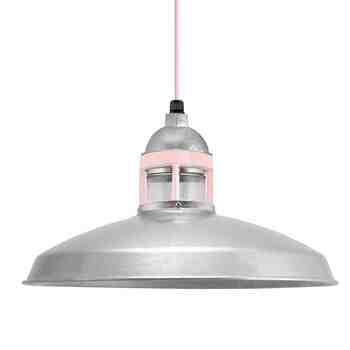 16" Brisbane LED, 975-Galvanized, Guard in 480-Blush Pink, RIB-Ribbed Glass, Blush Pink Cloth Cord