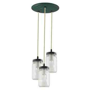 3-Light Ball Jar Chandelier, 300-Dark Green, CSGW-Gold & White Cloth Cord, 25W Victorian Edison Bulbs