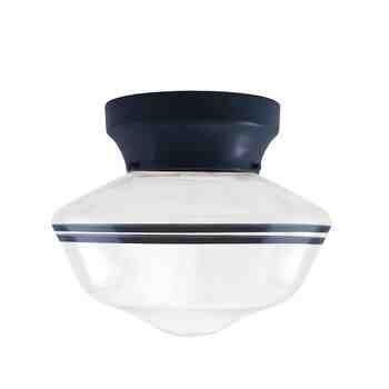 Kao Primary Schoolhouse Flush Mount, 705-Navy, Large Clear Glass, Double Painted Band