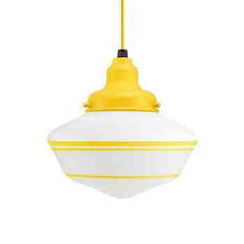 Primary LED Schoolhouse Pendant Light, 500-Buttery Yellow, Large Opaque Glass, Triple Painted Band, Buttery Yellow Cloth Cord
