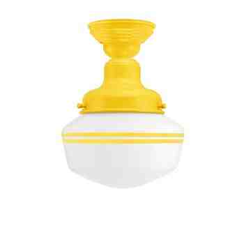 Primary LED Schoolhouse Semi-Flush Mount Light, 500-Buttery Yellow, Small Opaque Glass, Double Painted Band