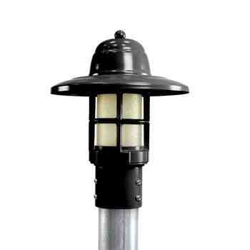 Atomic LED Industrial Guard Post Mount, 100-Black, HCR-Honey Crackle Glass, Smooth Direct Burial Pole, 975-Galvanized
