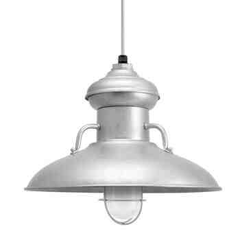 16" Laramie Nautical LED, 975-Galvanized, WGG-Wire Guard, FST-Frosted Glass, Silver Cloth Cord