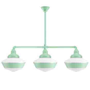 Primary Schoolhouse 3-Light Chandelier, 311-Jadite, Large Opaque Glass, Single Painted Band, Beehive Canopy