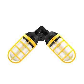 Atomic Topless Dual LED Sconce, 100-Black, CGG-Standard Cast Guard, 500-Buttery Yellow, RIB-Ribbed Glass