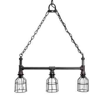Percy Machine Age Chandelier, With Wire Cages, Edison Style 1890 Era Bulbs