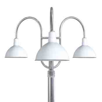 16" Wilcox, 250-Porcelain White, 3-Light Post Mount, 975-Galvanized, Smooth Direct Burial Pole, 975-Galvanized