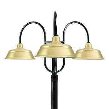 17" Bomber, 997-Natural Raw Brass, 3-Light Post Mount, 975-Galvanized, Smooth Direct Burial Pole, 975-Galvanized