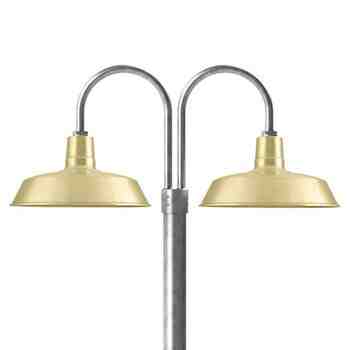16" The Original™, 997-Natural Raw Brass, Double Post Mount, 975-Galvanized, Smooth Direct Burial Pole, 975-Galvanized