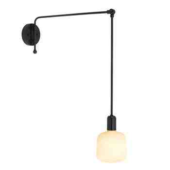 The Downtown Swing Arm Sconce, 100-Black, G69 Arm | Shown with Oblo Tala Lamp