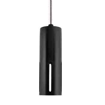 Small Venice Pendant, 100-Black, CSBP-Black & Pink Cloth Cord, Single Standard Slot, No Glass, Shown with Edison Bulb