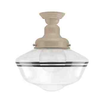 Primary Schoolhouse Semi-Flush Mount Light, 607-Taupe, Large Clear Glass, Double Painted Band, 100-Black