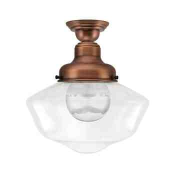Primary Schoolhouse Semi-Flush Mount Light, 996-Natural Weathered Copper, Large Clear Glass