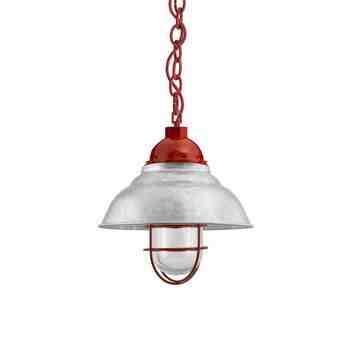 12" Chicago, 975-Galvanized, WGG-Wire Guard, 400-Barn Red, RIB-Ribbed Glass, CSR-Red Cloth Cord, Mounting in 400-Barn Red