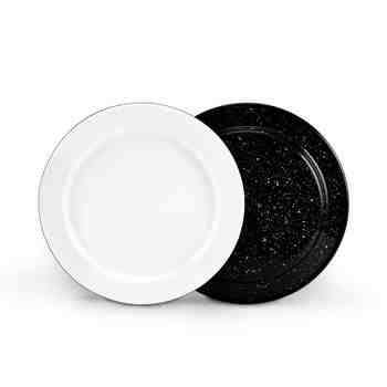 Enamelware Breakfast Plate, 160-Black with White Speckles, White Top