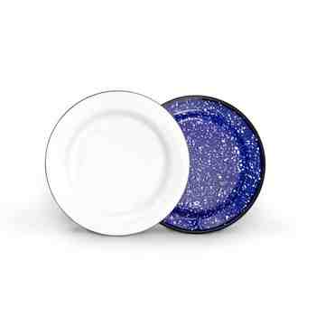 Enamelware Dessert Plate, Bottom Finish: 760-Cobalt Blue with White Speckles, Top Finish: 250-White