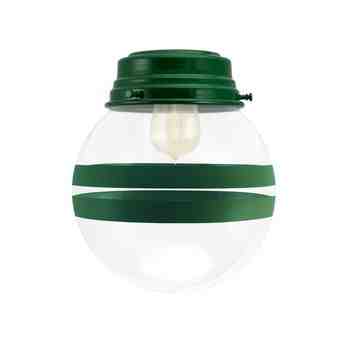 Round Flush Mount, 307-Emerald Green, Clear Glass, Two Painted Band, 307-Emerald Green, Shown with 1890 Edison-Style Bulb